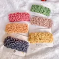 Set of 6 plush faux fur BB hair clips in assorted pastel colors on display cards - Woolen Square Mixed Colors