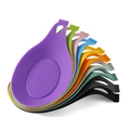 Multi-colored silicone spoon rest set in purple, green, and pink with hanging hole - Spoon Rest / Red