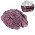 Adjustable purple knit slouchy beanie with silver satin lining and elastic strap - Burgundy