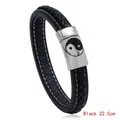 Bracciale da uomo in pelle nera intrecciata con ciondolo Yin Yang, lungo 22,5cm - 22.5CM / Nero