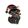 Spilla natalizia gatto nero con cappello rosso e strass verdi placcata in oro - Nero