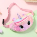 Plush unicorn waist bag for girls with pink gradient fur and adjustable strap - Colorful