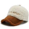 Berretto da baseball invernale in pile sherpa beige e marrone con ricamo Lightly - Regolabile / Bianco e Marrone