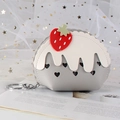 Grey mini strawberry ice cream coin purse with heart cutout and metal keychain - Gray