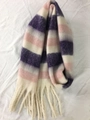 Close-up of soft purple, pink and white striped plush scarf with fringe tassel detail - Purple Pink White Striped (2)