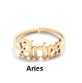 Macro view of adjustable golden Aries letter ring with polished vintage finish - Aries