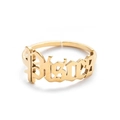 Adjustable golden stainless steel Pisces zodiac ring with gothic hollow lettering - Gold-Pisces