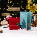 3D Hellblaue Weihnachtskarte mit rotem Umschlag und festlichem Jingle Bell Aufkleber - Stil B - 3D Waben-Weihnachtskarte