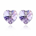 Sparkling purple heart crystal stud earrings with silver alloy base for women - Light Purple