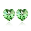 Light green faceted crystal heart stud earrings with a small white rhinestone accent - Green