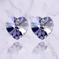 Paia di orecchini a lobo a cuore in cristallo viola chiaro con zirconi bianchi centrali - Viola scuro