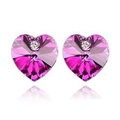 Roze hartvormige kristallen oorknopjes met diamanten accenten in een zoete stijl - Fuchsia