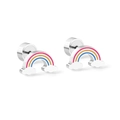 Rainbow and white cloud stainless steel stud earrings with secure flat screw backs - Rainbow (Silver)