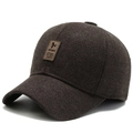 Deep brown warm ear protection baseball cap with sport leather patch for elderly men - Adjustable / Coffee