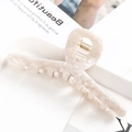 Detailed close-up of cream marble pattern acetate hair claw clip with metal spring - S137-1 Creamy White Marble