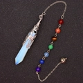 Opalit Hexagonal-Anhänger mit sieben Chakra-Perlen an versilberter Kette - Opal mit 7 Chakren Perlenkette