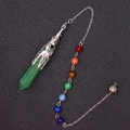 Green crystal hexagonal pendulum necklace with seven chakra beads on a silver chain - Green Aventurine With 7 Bead Chain