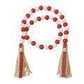 Nordic wooden bead garland with red and white beads and jute tassel fringe home decor - Style 1 / Dark Red White