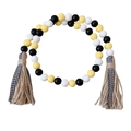 Rustic wood bead garland with black, white, and yellow beads and tassel charms - Style 1 / Black Yellow White