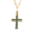 Collier hip hop doré avec pendentif croix serti de micro-zircones vertes brillantes - Croix / Vert