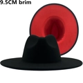 Elegante wollen Fedora hoed met brede rand van 9,5 cm in zwart en rood contrastkleuren - M(56-58cm) / Buitenkant Zwart Binnenkant Rood