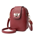 Red lychee grain PU mini crossbody bag with gold bee embellishment and adjustable strap - Burgundy