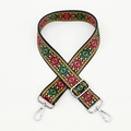 Adjustable colorful bohemian jacquard shoulder strap with pink geometric patterns - No. 103 / Silver