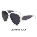 Lunettes de soleil blanches oversize tendance avec verres noirs et accents dorés - Monture Blanche Verres Gris Foncé