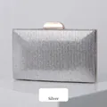 Elegante bolso de noche con lentejuelas de espiga plateadas y cierre dorado - Plateado