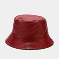 Close-up of red PU leather bucket hat showing textured surface and stitching detail - M (56-58cm) / Burgundy