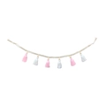 Boho tassel garland with pink and white cotton fringe and decorative wooden beads - Pink & White