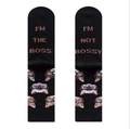 Mid-calf black cotton socks featuring I'M THE BOSS cat graphics for men - EU 41-46 / Black/Cat Boss Letter Pattern