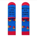 Funny mid-tube cotton socks featuring Bring Me Some Chips text and red fry patterns - One Size / Red Blue Fries Slogan