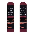 Novelty mid-calf black cotton socks with red trim and Bring Me Some Bacon text - One Size / Black Bacon Slogan