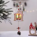 Wooden Christmas house ornament with LED lights, pine cone, and red car motif - House Car