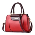 Fashionable red and deep purple contrast handbag with golden hardware and shoulder strap - Burgundy