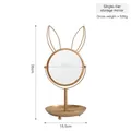 Golden bunny ear desktop vanity mirror with storage base tray for jewelry organization - Single Layer Rabbit Storage Mirror