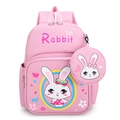 Pink children backpack with cartoon rabbit print and matching round coin purse set - Rabbit Light Pink