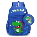 Blue dinosaur school bag for children with matching round coin purse and cartoon prints - Dinosaur Royal Blue