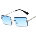 Frameless square sunglasses with gradient blue lenses and silver metal temples - Silver Frame Blue Gradient