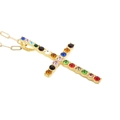 Golden hip hop cross necklace with colorful rhinestones on a stylish paperclip chain link - Colorful Cross (Colorful Zirconia)