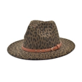 Detail of leopard print fedora hat featuring a brown leather band and gold metal studs - M (56-58cm) / Army Green