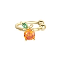Gold fruit ear cuff with orange round cubic zirconia and green marquise leaf - Orange Style (EH00014)