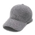 Close-up of grey sherpa baseball cap showing warm fleece texture and curved brim - Gray