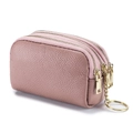 Three-layer genuine leather coin purse with key ring in elegant rose pink finish - Light Pink