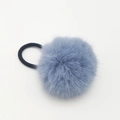 Furry plush hair tie featuring a soft grey-blue mink fur ball on a black elastic band - Blue