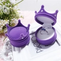 Elegant purple crown-shaped velvet ring box in both open and closed positions - Purple Crown