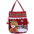 Christmas burlap gift bag with 3D teddy bear and classic red green plaid trim - Bear Style