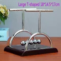 Newton's Cradle desk toy large T-shape with five metal balls and wooden base - Large T-shape