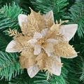 Three-layer champagne gold artificial Christmas flower with glitter for tree decoration - Gold
